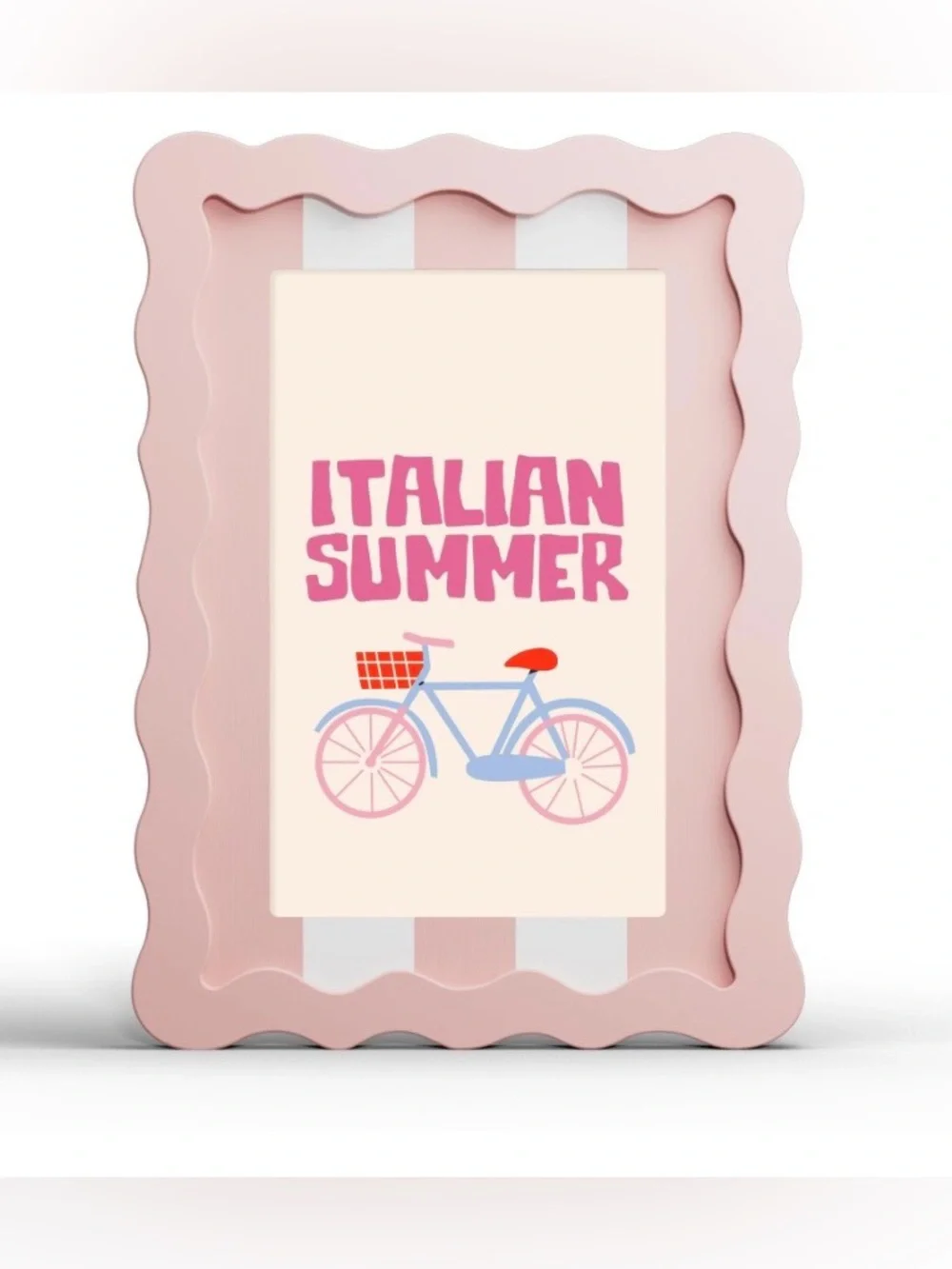 Pastel Pink Wavy Picture Frame with Mat Home Office Decor Tabletop or Shelf 5x7”